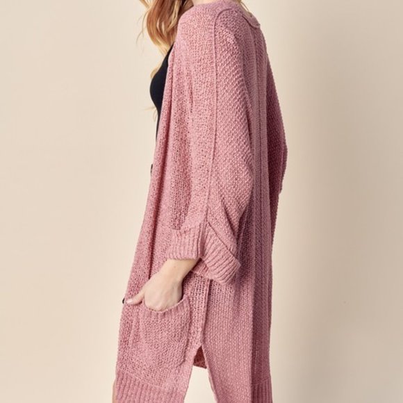 WOMEN'S LONG SLEEVE SIDE SLITS POCKETS CARDIGAN - Picture 4 of 10